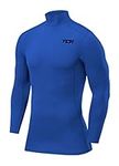 TCA Boys' Pro Performance Compression Base Layer Long Sleeve Top - Mock Neck - Dazzling Blue, 10-12 Years