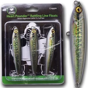 Heart Pounder Catfish Rattling Line Float Lure for Catfishing, Demon Dragon Style Peg for Brute Size Baits, 5 inch, 3-Pack (Green Crappie)