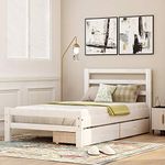 Merax Wood Platform Bed with Two Drawers, Twin (White)