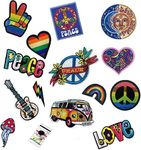 Joynaamn 14 PCS Iron on Patches for Clothing, Embroidered Decoractive Applique with Sewing Kit for Backpack Jackets Jeans Shirt, Sew on DIY Vintage Patches for 1970s Party, Hippie Aesthetic