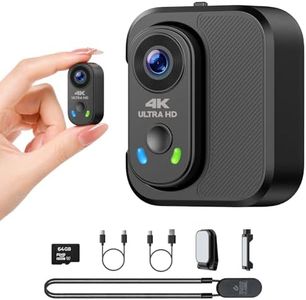 4K POV Action Camera Mini Body Cam with Thumb Size, WiFi APP Control, Charging Case, 64GB TF Card, Hands Free POV Recording with Magnet Mount for TikTok Content Creator Vlogging Walking Cycling