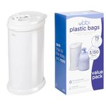 Ubbi Steel Diaper Pail, White + Ubbi Disposable Diaper Pail Plastic Bags, Value Pack (75 Count)