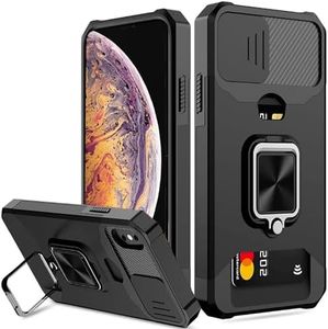 for iPhone Xs Max Case with [Card Holder] [Slide Camera Cover] [360° Rotate Ring Kickstand] Heavy Duty Protective Phone Cover Case for Apple iPhone Xs Max -Black