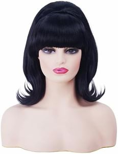 Rugelyss Short Black Wig with Bang Retro Bouffant Beehive Wigs fits 80s Costume or Halloween Party