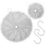 STYDDI Cast Iron Cleaner, 2 Pack Round (7” & 4”) 316 Stainless Steel Chain Mail Scrubber for Pan, Skillet, Pot, Dutch Ovens Cookware Seasoning Cleaning Tools, Ideal for Traveling, Camping or Outdoor Cooking