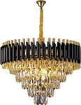 SUANI Black Golden Italian K9 Crystal Ceiling Fixture Chandelier | Chandelier |Chandelier for Living Room | Jhumar for Home | Jhoomar for Hotel| Light Fixture Chandelier, Black Gold, Round (600) mm