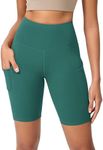 ODODOS 8" Tummy Control Yoga Shorts for Women with Pockets High Waist Running Workout Athletic Biker Shorts, Storm Teal, Large