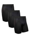 DANISH ENDURANCE Men's Sports Long Leg Boxer Shorts, Breathable, Soft, Anti Chafing Briefs, 3 Pack, Black, Medium