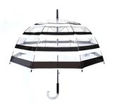 SMATI Paris - Lady’s Clear Birdcage Umbrella with Contemporary Black and White Stripes – Transparent; Windproof; Auto Open; Crystal Style Handle; French Design