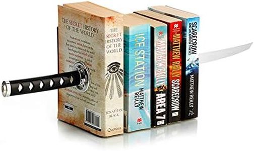 ZWCIBN Book Ends Decorative, Modern Metal Funny Unique Black DVD Bookends for Shelves, Katana Book Stopper Holder for Office Home, Desk Gifts Book Stands for Men and Book Lovers