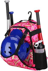 ZOEA Baseball Bat Bag Backpack, T-Ball & Softball Equipment & Gear for Youth, Large Capacity Holds 2 Bats, Helmet, Gloves, Cleats, Helmet Holder and Includes Fence Hook (Pink)