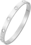 Suyi Silver Bangle Bracelet Crystal 18k Silver-Plated Cuff Bracelet for Women Simple Cubic Zirconia Bracelets 6.3in Silver