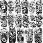 Temporary Tattoo for Women and Men, 77 Sheets Realistic Temporary Tattoos Lion Wolf Owl Elk Snake Butterfly Rose for Girls Boys, Waterproof Half Arm Fake Tattoos for Adults Chest Shoulder Neck Hand