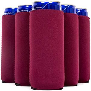 QualityPerfection Slim Can Cooler Sleeves (6 Pack) Insulated, Beer/Energy Drink Neoprene 4mm Thickness Thermocoolers for 12 oz Tall Skinny Beverage - Blank Design, Ready for Printing (Burgundy)