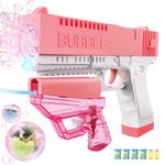 Reenovan Bubble Gun - Water Gun for Kids, 2 in 1 Bubble Machine Gun with Lights & Bubble Solution, Bubble Blaster Gun for Wedding Birthday Party, Outdoor Toys Gifts for Boys Girls（Pink）