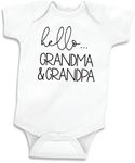 Bump and Beyond Designs Baby-Boys Hello Grandma and Grandpa Baby Announcement Leotard For Grandparents White, 0-3 Months