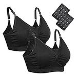 Aigori Nursing Bras Pack of 2, Seamless Wirefree Maternity Bra for Motherhood Pregnancy Breastfeeding Sleeping with Extenders L Black