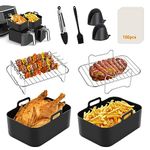 Silicone Air Fryer Liner for Ninja Dual AF300UK AF400UK AF451UK Tower T17088, 9 pcs Air Fryer Accessories, Ninja Air Fryer Accessories, Upgraded Air Fryer Liner Ninja Foodi Accessories