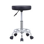 KKTONER PU Leather Round Rolling Stool with Foot Rest Swivel Height Adjustment Spa Drafting Salon Tattoo Work Office Massage Stools Task Chair Black