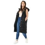 Loxdonz Women's Padded Gilet Jacket Longline Hooded Quilted Winter Long Coat (Large, Black)