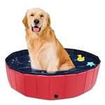 CACSPS Foldable Dog Pool, 39" x 12" Kiddie Pool with Hard Plastic, Non-Slip Dog Bath Tub for Outdoor Backyard, Collapsible Dog Swimming Pool for Kids Dogs Pets (Red)