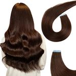 AGMITY Tape in Hair Extensions 100% Real Human Hair 18 inches Darkest Brown 20pcs 50g/pack Invisible Straight Seamless Skin Weft Remy Tape in Hair Extensions(18 inches #2 Darkest Brown)