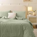 Nanko Queen Duvet Cover Set Sage Green Light Green 3pc 90x90 Luxury Microfiber Comforter Quilt Bedding Cover with Deco Buttons Zip Closure Ties - Modern Elegant Style for Men and Women Chambray Teen