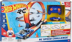 Hot Wheels Toy Car RC Set Age 5+ with 1:64 Scale Remote-Control Vehicle & 30+ Pieces of Race Track to Create Multiple Configurations, HXX45
