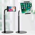 TJOM Cell Phone Stand, Adjustable Height & Angle Phone Holder Gooseneck Flexible Arm Universal Phone Stand for Desk, Aluminum Alloy Desktop Cell Phone Holder Compatible with 3.5"-6.5" Device (Black)