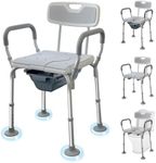 Eosprim Bedside Commode Chair + Raised Toilet Seat Raiser for Seniors + Bath Shower Chair with Handles, Portable Toilet Toilette Portative Grab Bar for Elderly Disabled Handicap (Grey) (Grey, L)