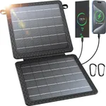 BLAVOR 10W Portable Solar Charger(5V/2A Max), Small Foldable Solar Panel with USB-C USB-A Outputs Compatible with Cell Phone Tablet, IPX4 Waterproof for Camping, Hiking, Backpacking