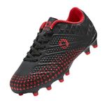 LEOCI Boys Football Boots Kids Trainers Girls Astro Rugby Studs Shoes Soccer Cleats Black Red