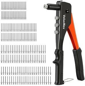 VALUEMAX Pince à Rivets 4 en 1 avec 200 Rivets, 4 Têtes Remplaçables 2,4mm-3,2mm-4,0mm-4,8mm, Riveteuse Compacte pour Métal, Plastique, Bois