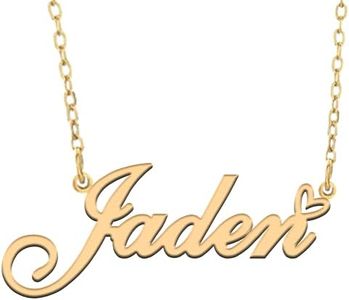 RONKAHSHOW Jaden Custom Name Necklace Customized Personalized 18K Gold Pendant Name Necklace with Heart Name Necklace Best Gift for Women Birthday Mother’s day Christmas wedding Gold