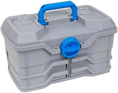 Flambeau Outdoors Next Gen 4/0 Medium Fishing Tackle Box - 4 Pivot Trays, 23 Compartments, Includes 25-piece Tackle Kit, Fishing Tackle and Gear Storage, Fishing Lure Organizer, Light Gray