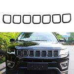 PSLER Front Grille Grill Inserts Frame Trim Covers for Jeep Compass 2021 2022 2023 (Black)