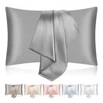 SILKTALE 100% Mulberry Silk Pillowcase 2 Pack for Hair and Skin,Both Sides Geniune Silk Bed Pillow Case with Hidden Zipper,19 Momme Grade 6A,Silver Gray,Queen Size 50x65cm