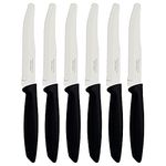 Tramontina Kitchen Knives Set of 6, Serrated Fruit Tomato Cooking Knife, Vegetable Chopper Peeler, Stainless Steel, Multipurpose, Rounded Tip, Black, 23498055