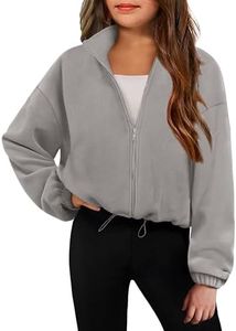 Arshiner Girls Fleece Jacket Long Sleeve Spring Grey Full Zip Fuzzy Sherpa Sweatshirts Clothes with Pockets 7-8 Years