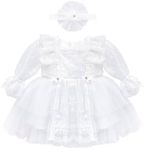 Lilax Baby Girls' Lace Floral Embroidered Dress, Christening Baptism Dress White