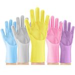 Dishwashing Sponge Gloves for Kitchen, Silicone Gloves Reusable Rubber Cleaning Gloves, Silicone Dishwashing Scrubber Glove Brush, Washing Gloves for Housework, Car, Bathroom, Clothes, Pet（Yellow）