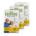 Friends Easy Adult Diapers Tape Style - 30 Count (Medium) with odour lock and Anti-Bacterial Absorbent Core- Waist Size 29.53-57.09 Inch ; 75-145 Cm