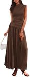 PRETTYGARDEN Women's Skirt Sets 2025 Summer Trendy 2 Piece Outfits Sleeveless Ruched Fitted Tops Ruffle Maxi Skirts (Coffee,Small)