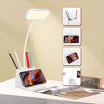 owwasd Desk Lamp,Eye-Caring Table Lamp 3 Light Modes and Stepless Dimming,Pen&Phone Holder and Flexible Gooseneck,Desk Light with USB Charging Port,Touch Desk Lamp for Study,Office,Reading