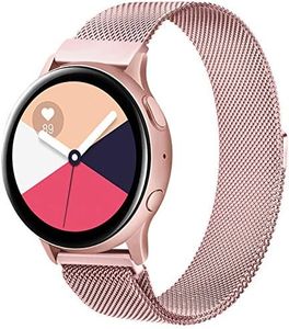 20mm Bands Compatible with Samsung Galaxy Watch 3 41mm / Active 2 (44mm/40mm) / Active/Galaxy Watch 42mm Band, 20mm Adjustable Stainless Steel Mesh Loop Replacement Wristband Strap (Rose Pink #20mm)