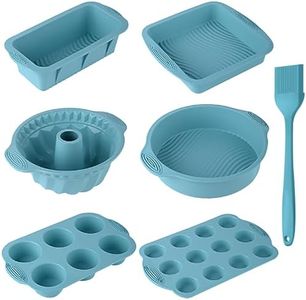 InnoStars 7in1 Nonstick Silicone Baking Cake Pan Cookie Sheet Molds Tray Set for Oven, BPA Free Heat Resistant Bakeware Suppliers Tools Kit for Muffin Loaf Bread Pizza Cheesecake Cupcake Pie Utensil