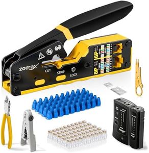 ZoeRax Ethernet Crimping Tool Kit RJ45 Crimp Tools,CAT5 Cat5e Cat6 RJ45 Crimping Tool Kit With Cable Tester, Multiply Stripper, Blades,50Pcs Cat 6 Pass Through Connectors and Strain Relief Boots