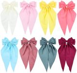 Cinaci 8 Pieces Silky Satin Big Hair Bows for Women Girls Teens, Fancy Long Tail Bow Hair Clips French Hair Barrettes Hair Accessories