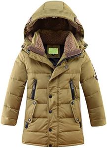 Mallimoda Boys' Hooded Down Coats Winter Warm Jacket Solid Puffer Coat, Style 1 Khaki, 11-12 Years