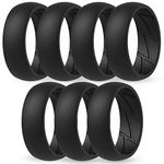 ThunderFit Silicone Wedding Rings for Men - 7 Rings (7 Black Rings, 10.5-11 (20.6mm))